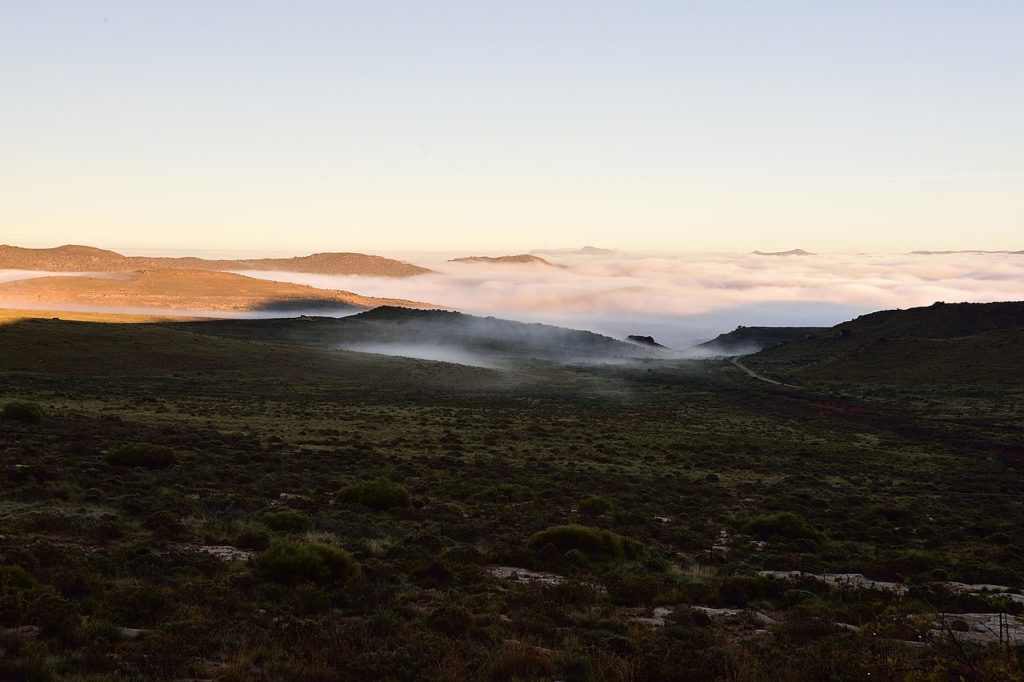 Landscape of low clouds on mountaintops in the Karoo region