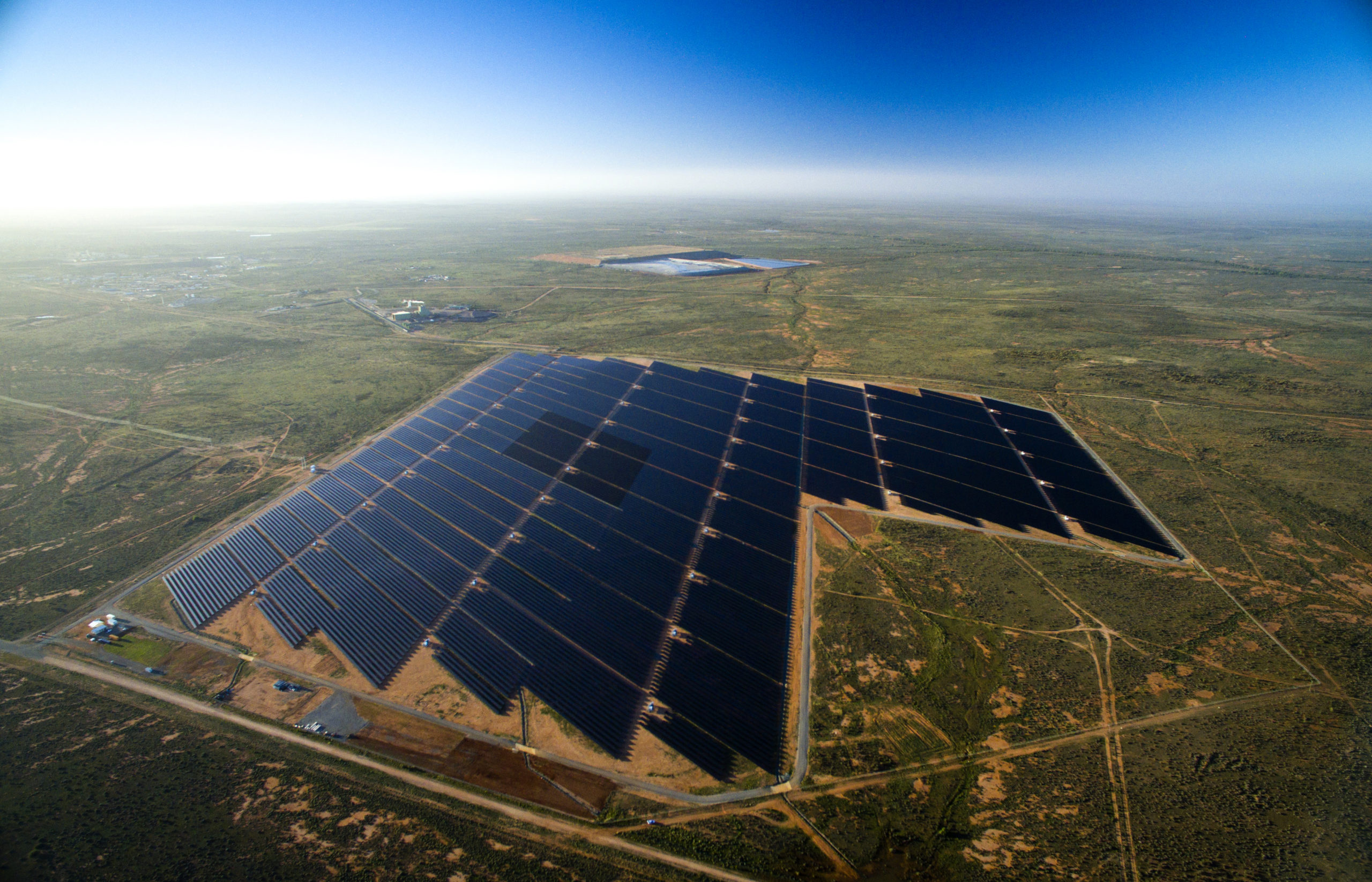 Ariel view of large scale solar power plant