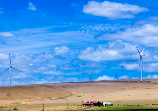 Wind farm in front of blue sky, South Africa