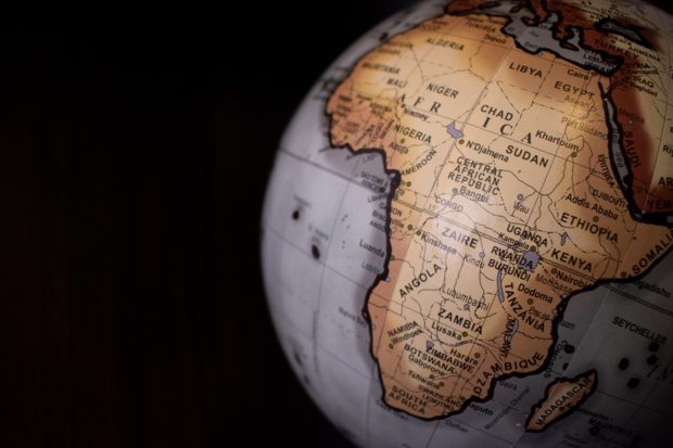 Photo of a globe with the close-up on Africa