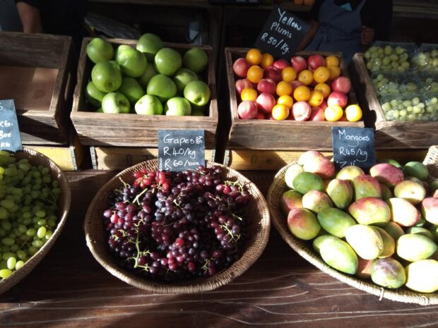 Selection of fruits at a food market
